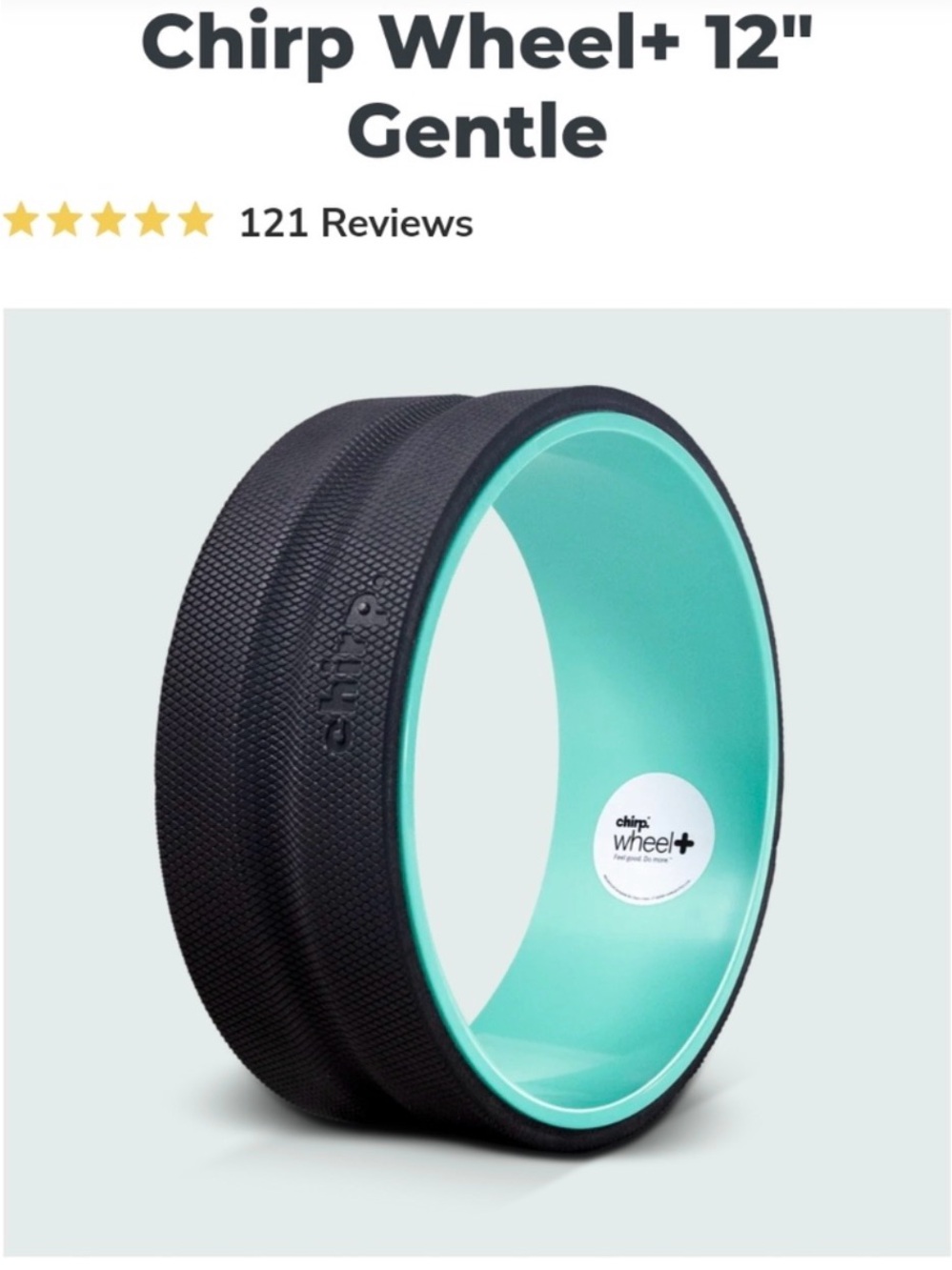 Chirp Wheel+ 12" Gentle Back Massage Wheel - Black with Aqua Inner